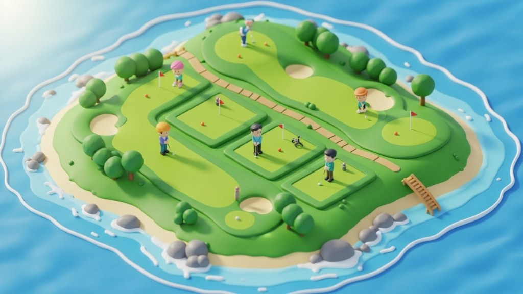 파타야 은퇴 생활의 장점 푸른 바다와 골프장 리조트 3D 아이소메트릭 뷰